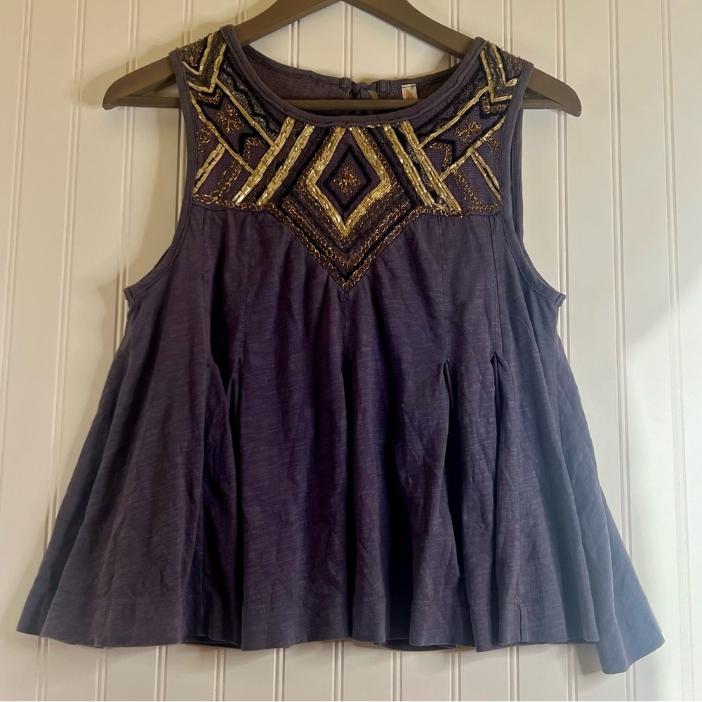 Free People Swing Embellished Gold Top Open Back Size XS